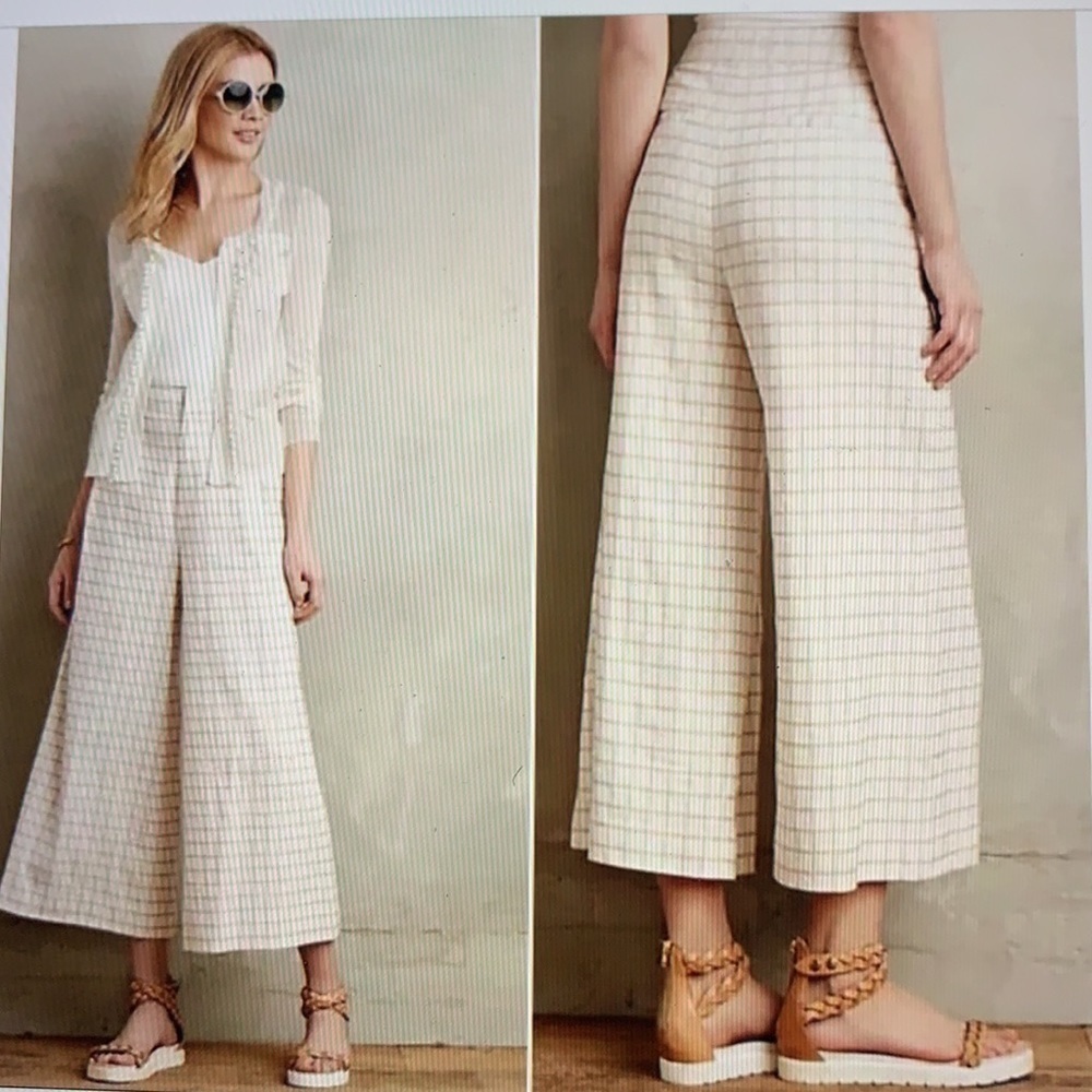 Anthropologie Elevenses Windowpane Wide Leg Pants 6